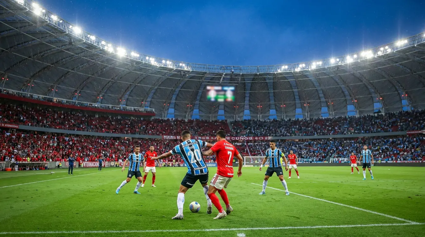 Wallace comemora gol de empate do Grêmio contra o Internacional no Gre-Nal 455 pelo Brasileirão 2026 na Arena do Grêmio