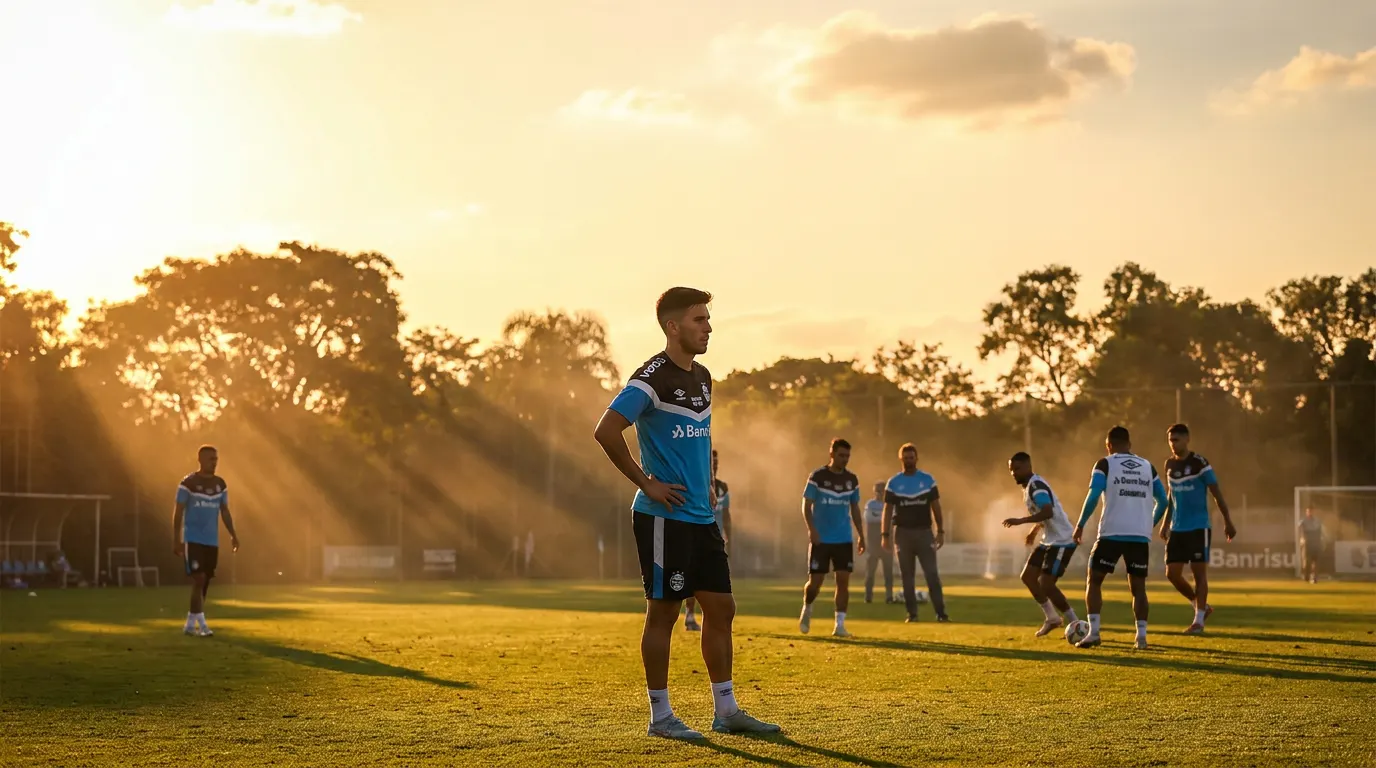 Mathías Villasanti com a camisa do Grêmio disputando a bola no meio-campo pela Série A do Brasileirão 2026