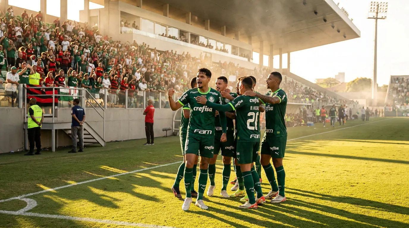 Piquerez comemora gol do Palmeiras na Arena da Baixada pela 31ª rodada do Brasileirão 2026