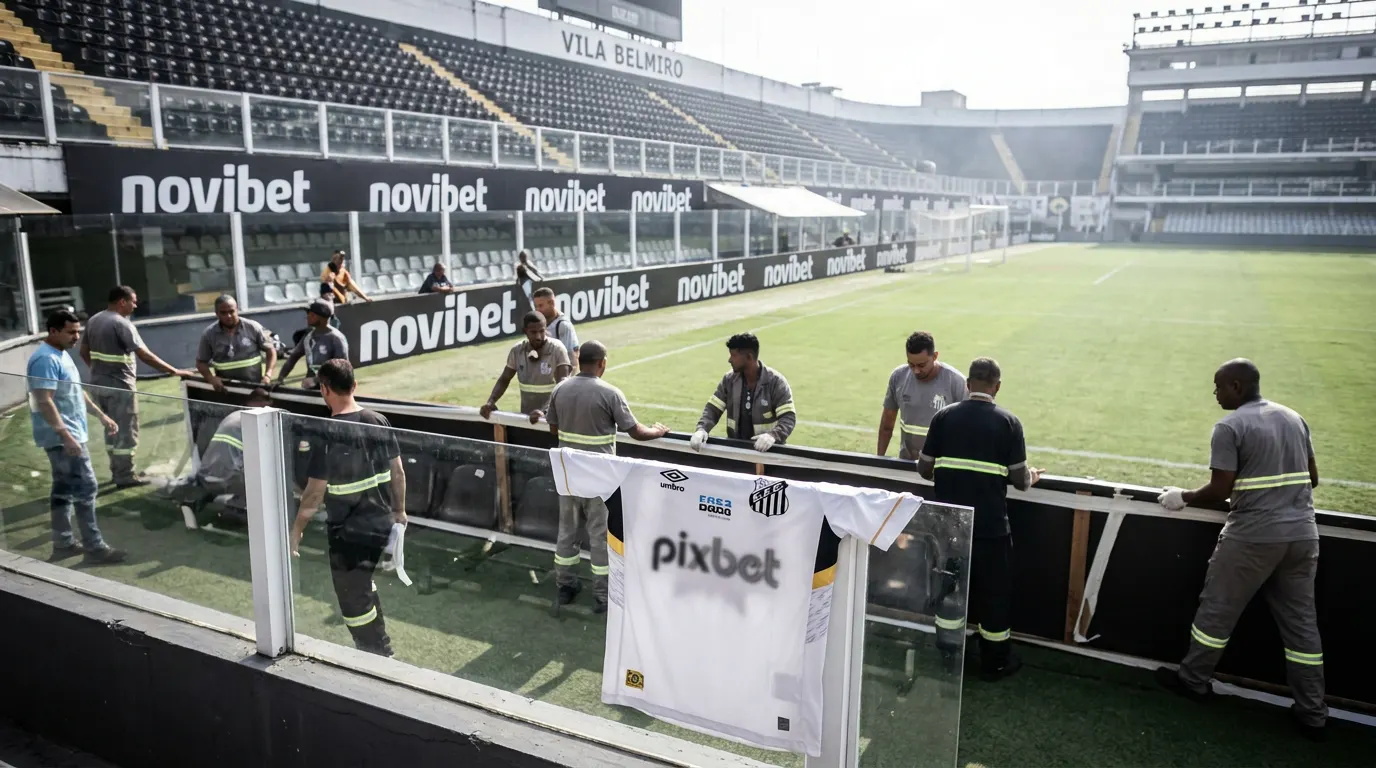 Camisa do Santos sem patrocinador máster após suspensão do contrato com a Novibet no Brasileirão 2026