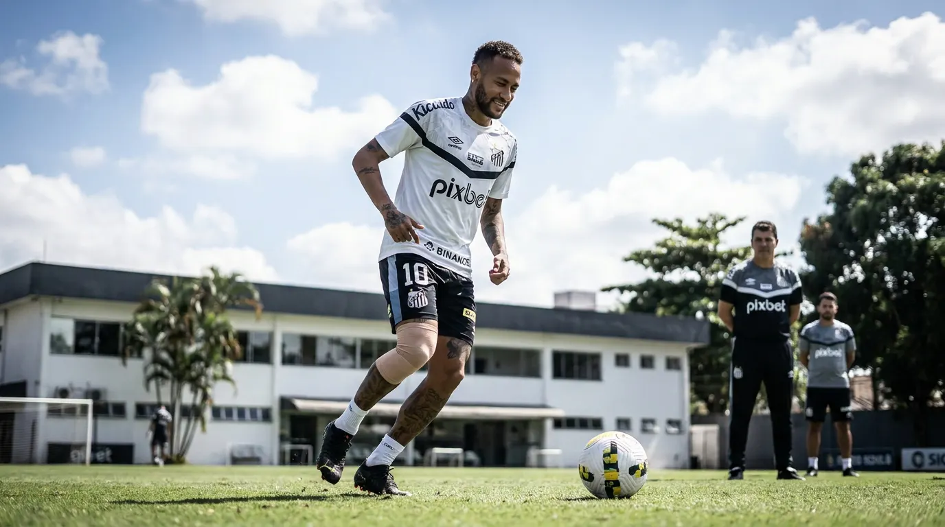 Neymar em treino de transição física no CT Rei Pelé durante a Data Fifa pelo Santos no Brasileirão 2026