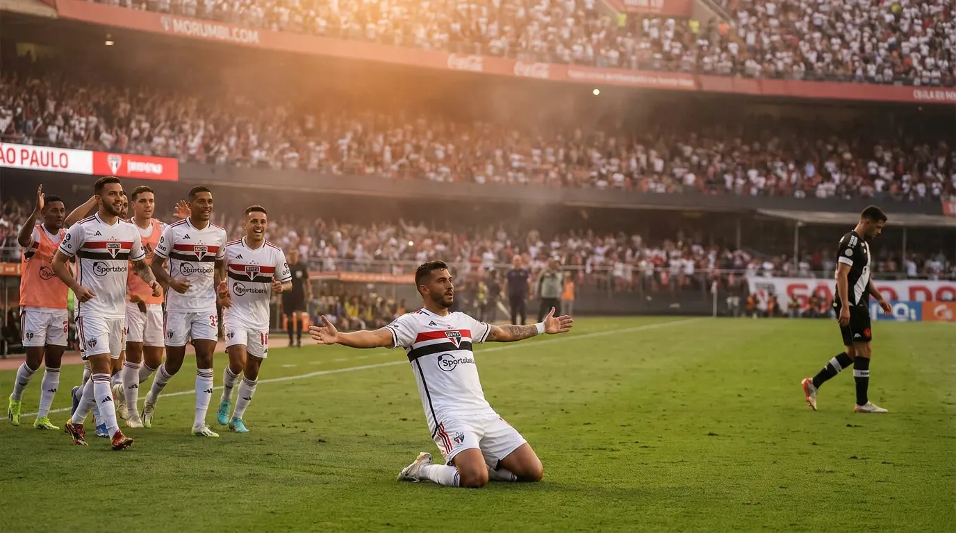 Artur celebra o gol da vitória do São Paulo sobre o Vasco pelo Brasileirão 2026 no MorumBIS