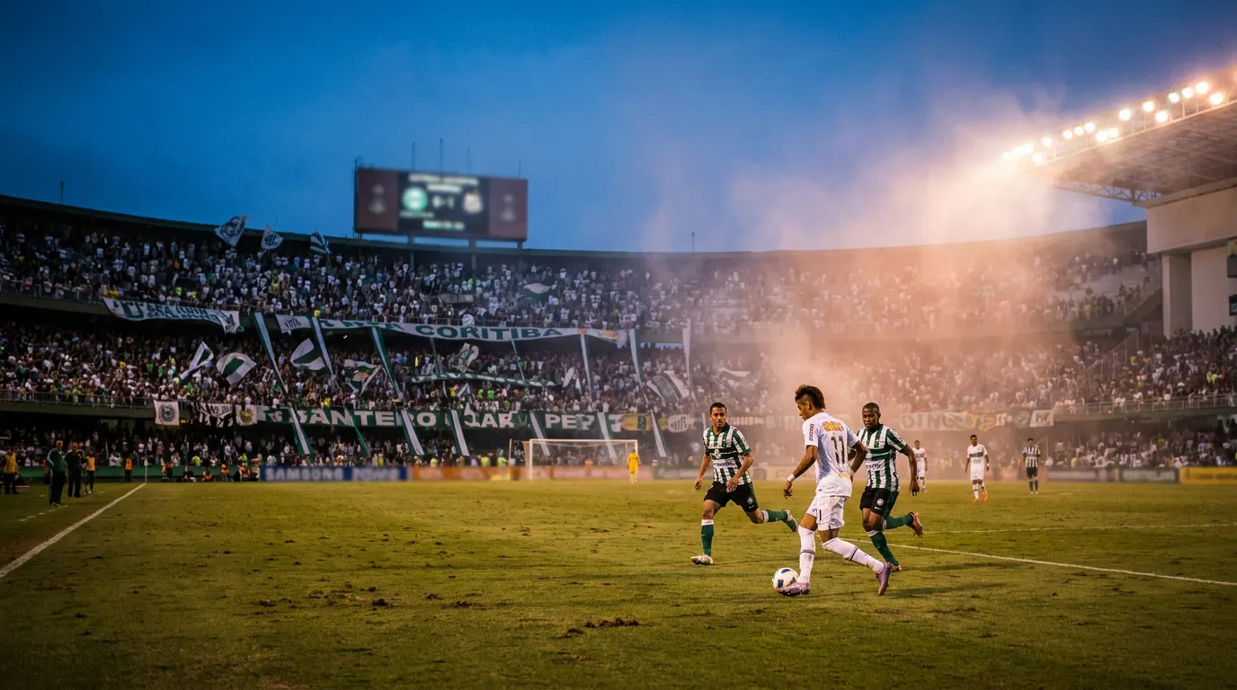 Neymar comemorando gol pelo Santos no Estádio Couto Pereira na Copa do Brasil 2026