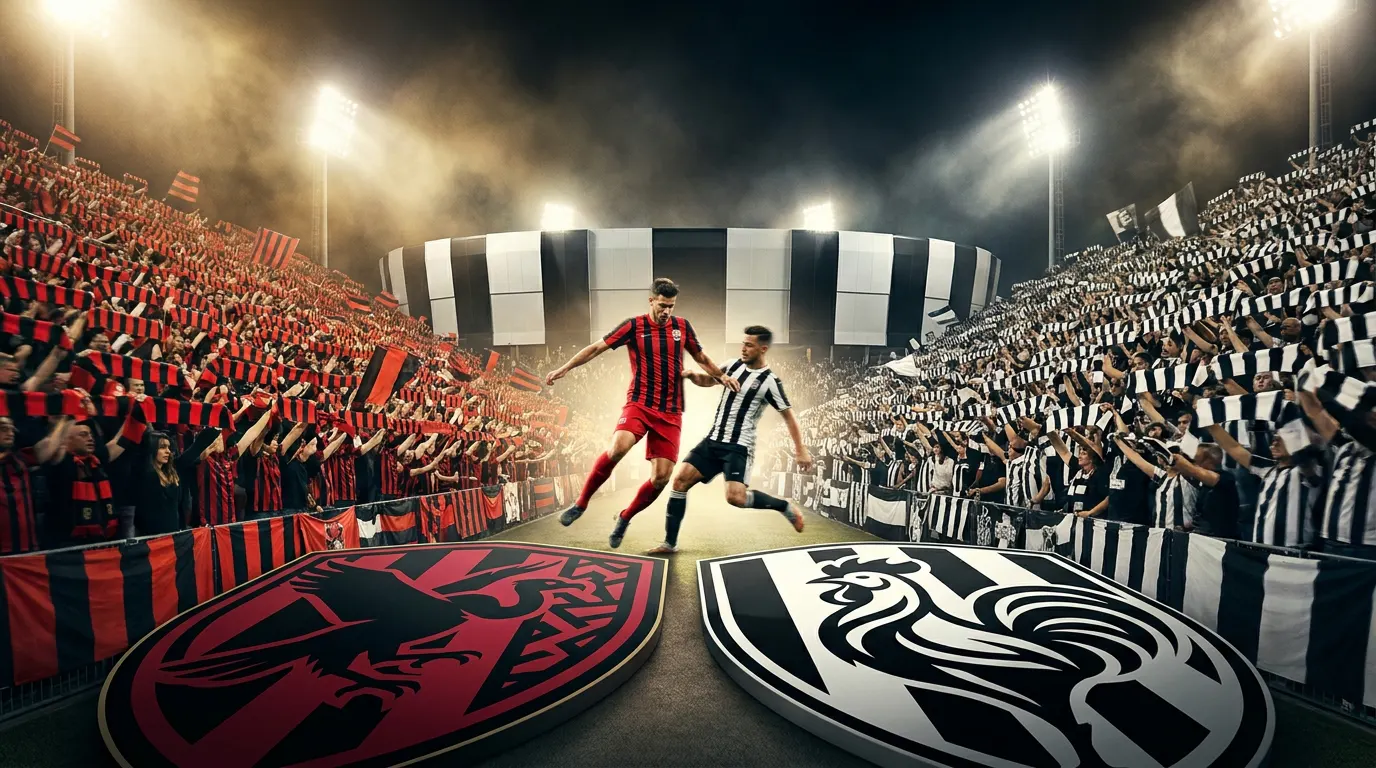 Arena lotada à noite com torcidas de Flamengo e Atlético-MG frente a frente no clássico do Brasileirão