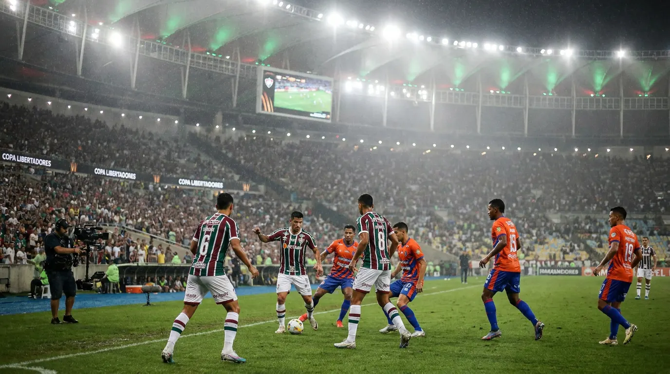 John Kennedy comemorando gol pelo Fluminense no Maracanã durante jogo decisivo da Copa Libertadores 2026