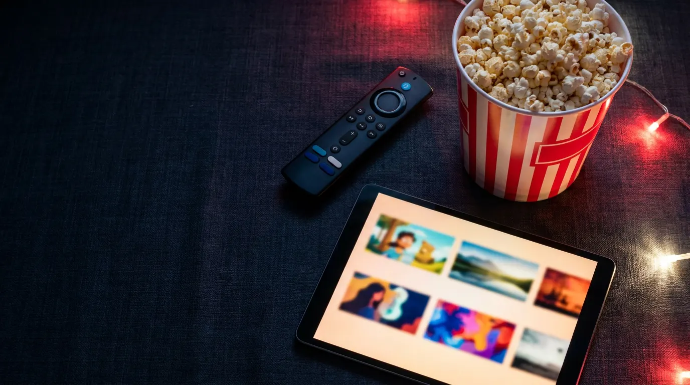 Balde de pipoca e controle remoto diante de uma tela de streaming com novidades da Netflix em abril