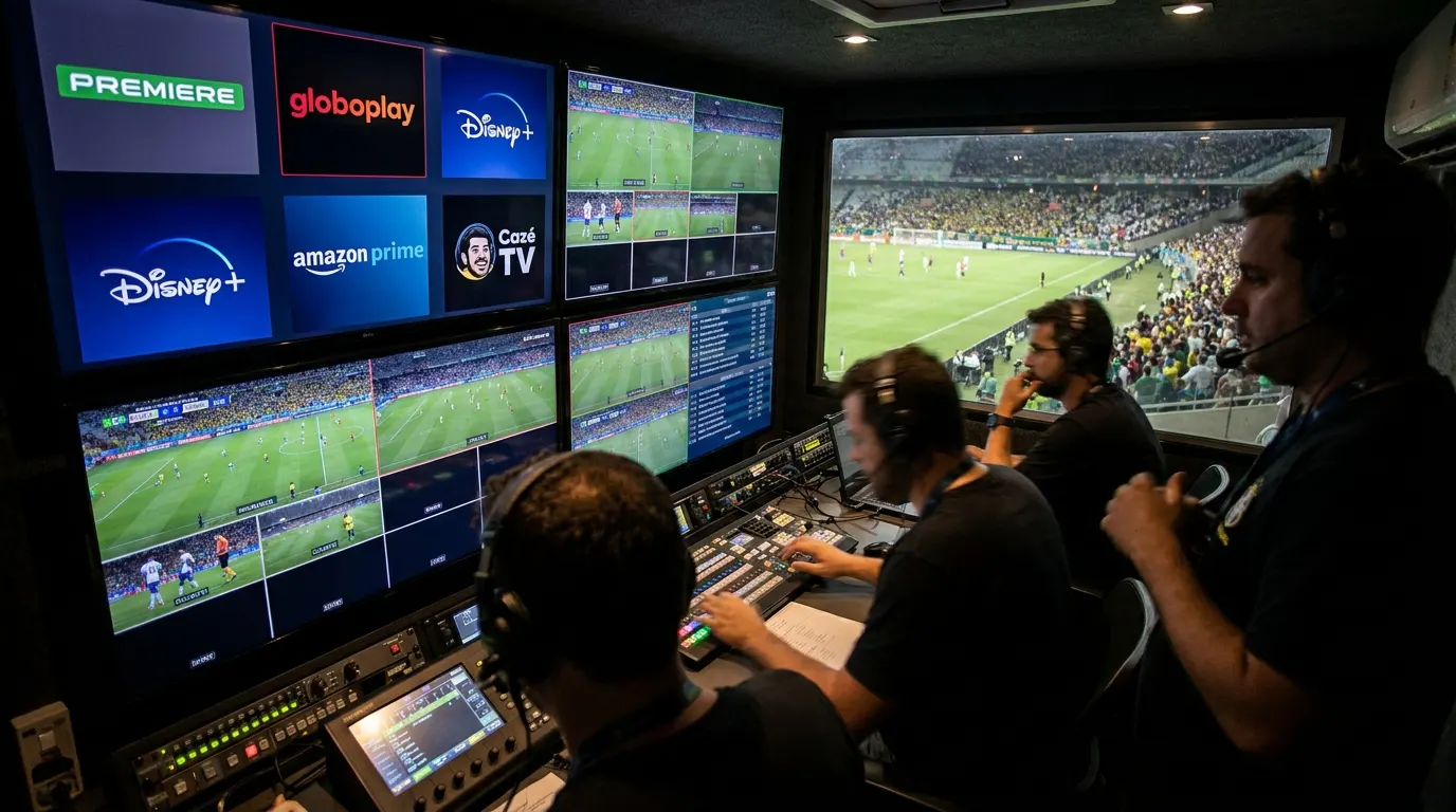 Torcedor assistindo futebol ao vivo pelo celular com apps de streaming na TV em 2026