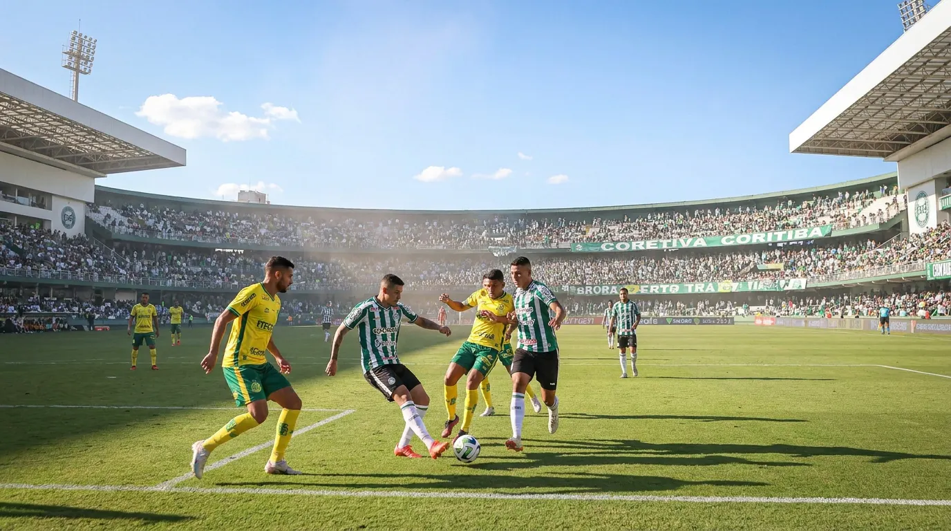 Breno Lopes celebrando gol no Estádio Couto Pereira pelo Coritiba no Brasileirão Série A 2026