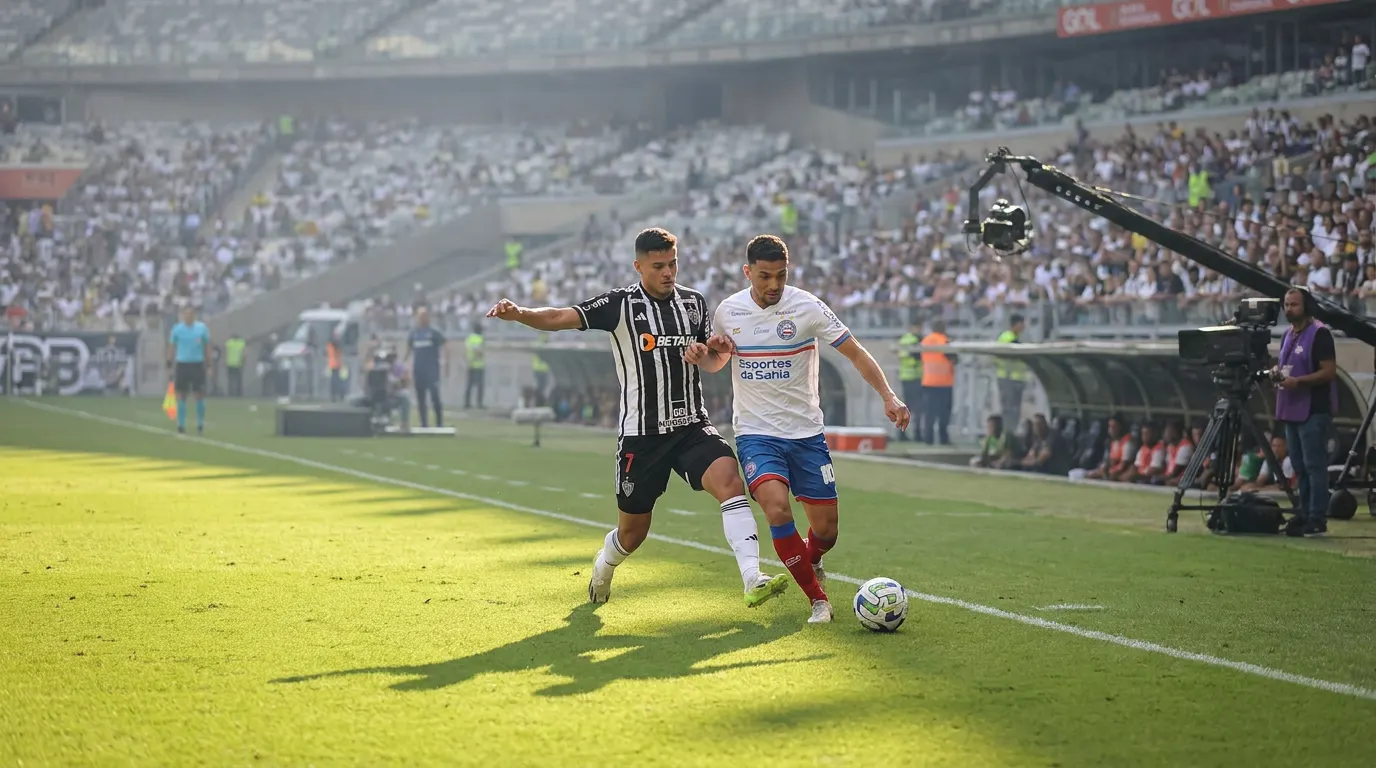 Atlético Mineiro comemorando gol na Arena MRV contra o Bahia pela 19ª rodada do Brasileirão 2026