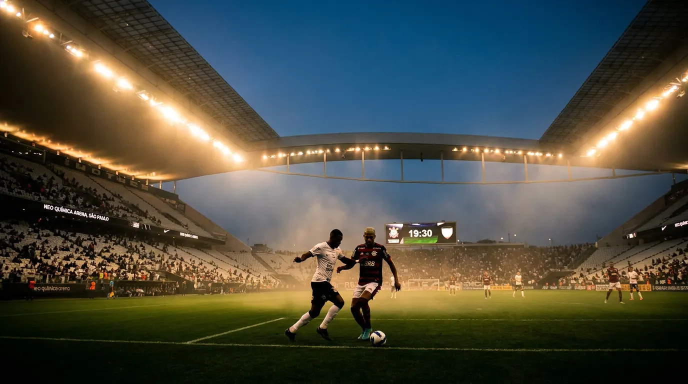 Yuri Alberto comemorando gol pela Neo Química Arena no Brasileirão Série A 2026 — Corinthians x Athletico Paranaense