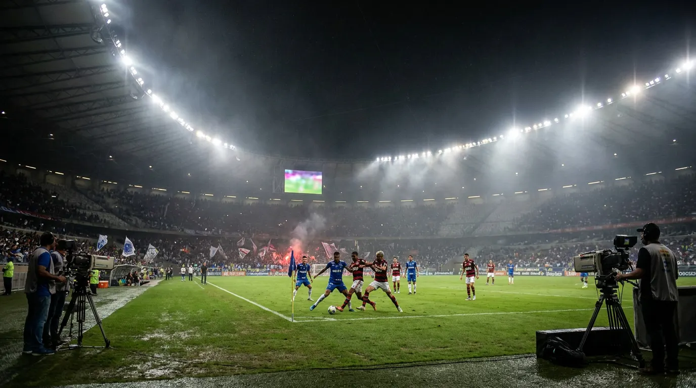 Kaio Jorge celebrando gol pelo Cruzeiro no Mineirão durante as oitavas de final da Copa Libertadores 2026 contra o Flamengo