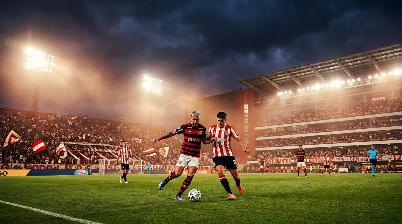Pedro, centroavante do Flamengo, celebrando gol no Estádio Jorge Luis Hirschi pela semifinal da Copa Libertadores 2026