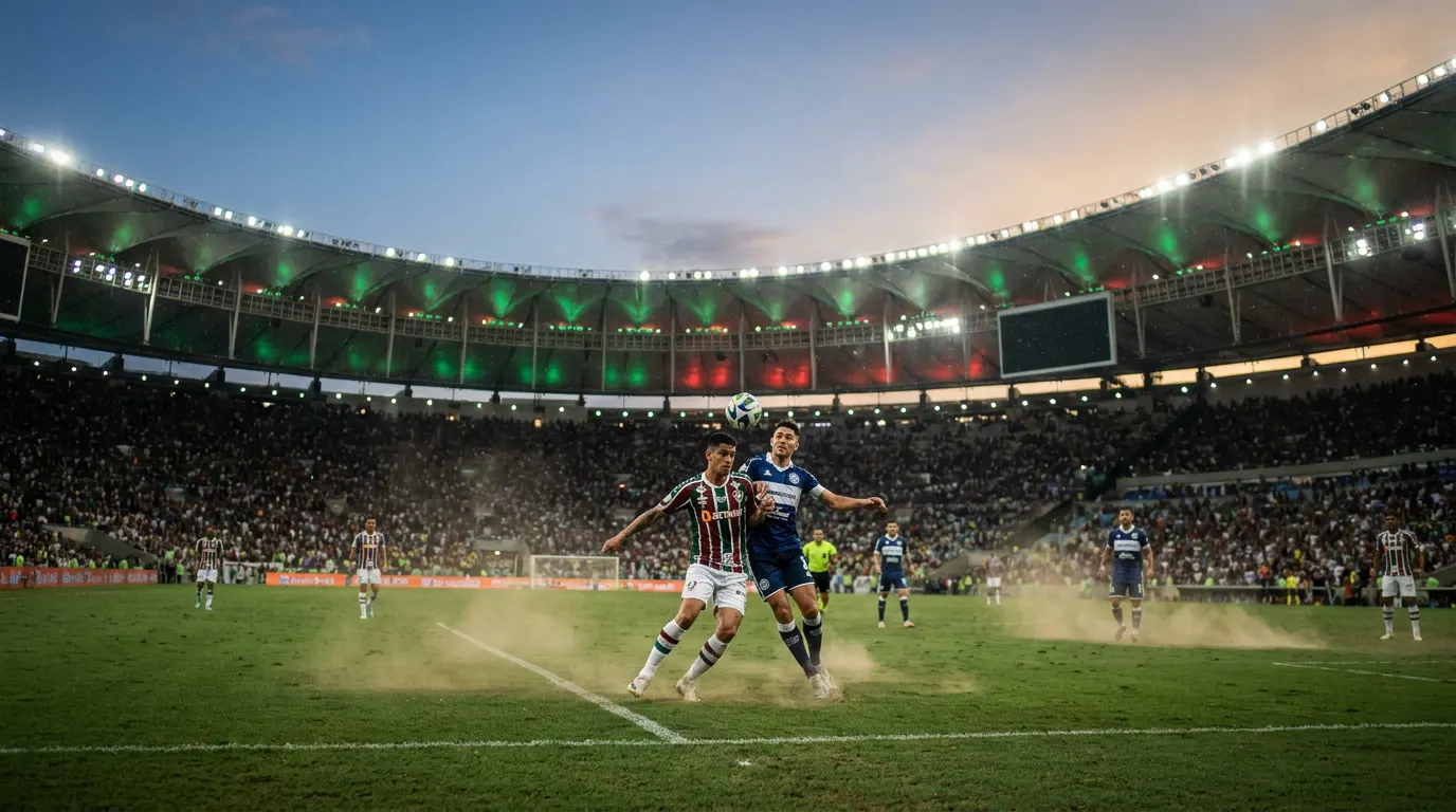 Jogador do Fluminense comemorando gol no Maracanã pela Copa Libertadores 2026