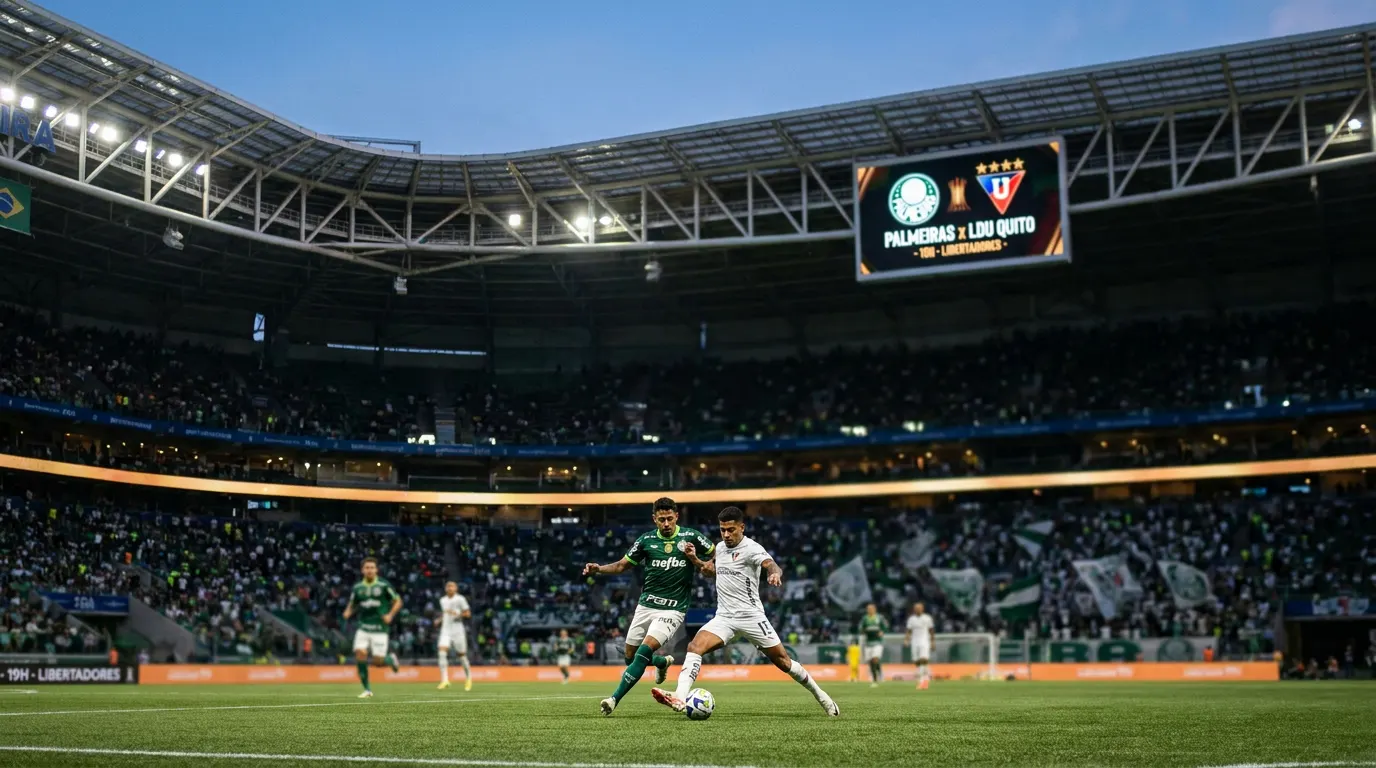 Palmeiras comemorando gol no Nubank Parque durante as quartas de final da Copa Libertadores 2026 contra a LDU Quito