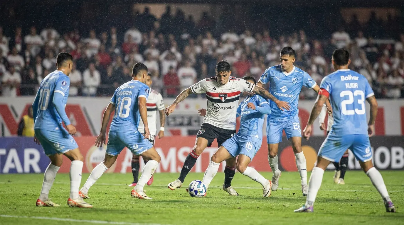 Calleri comemorando gol pelo São Paulo no Morumbis durante jogo decisivo da Copa Sul-Americana 2026