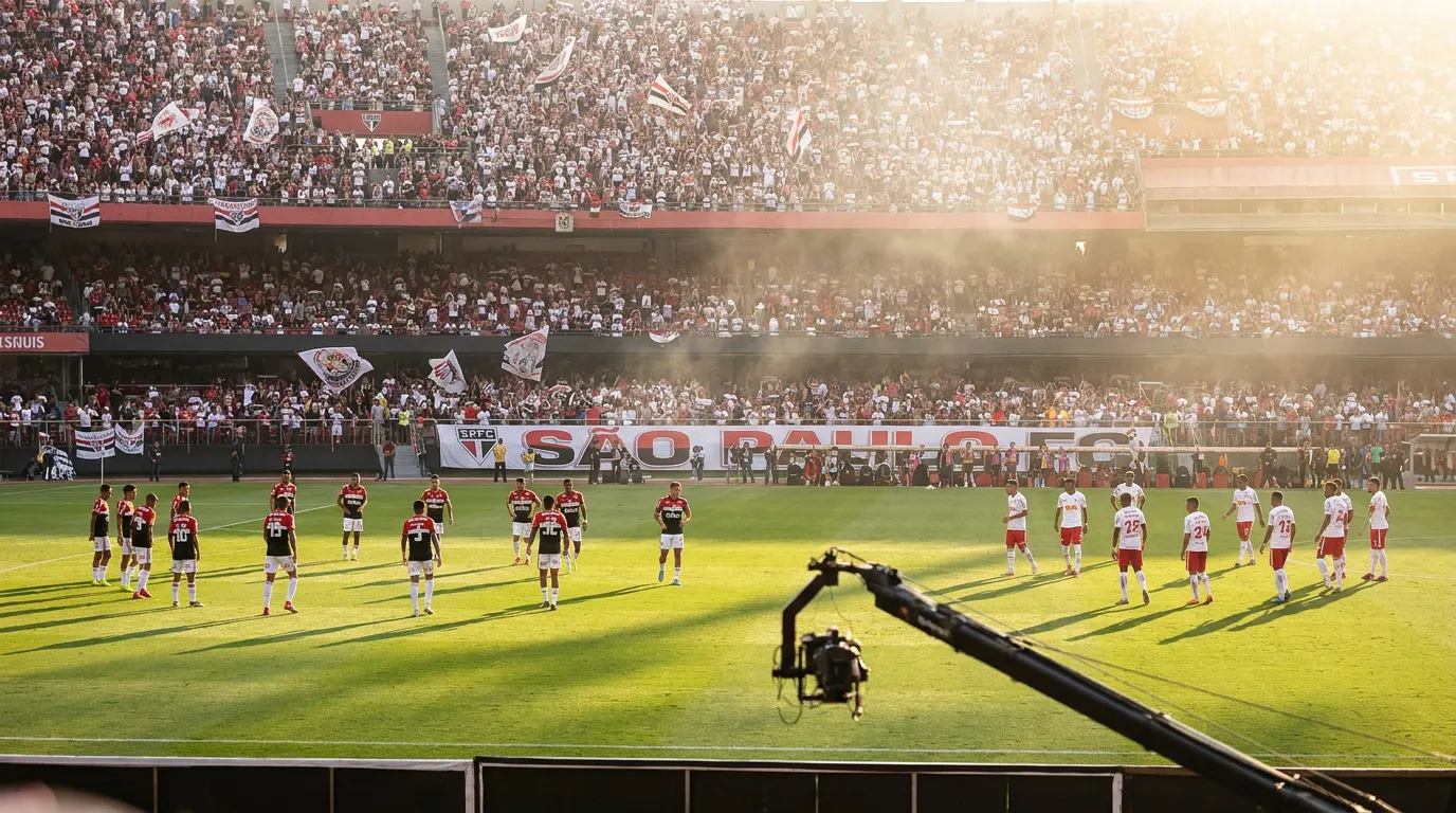 Duelo entre jogadores do São Paulo e do Red Bull Bragantino no Morumbis pela 25ª rodada do Brasileirão 2026