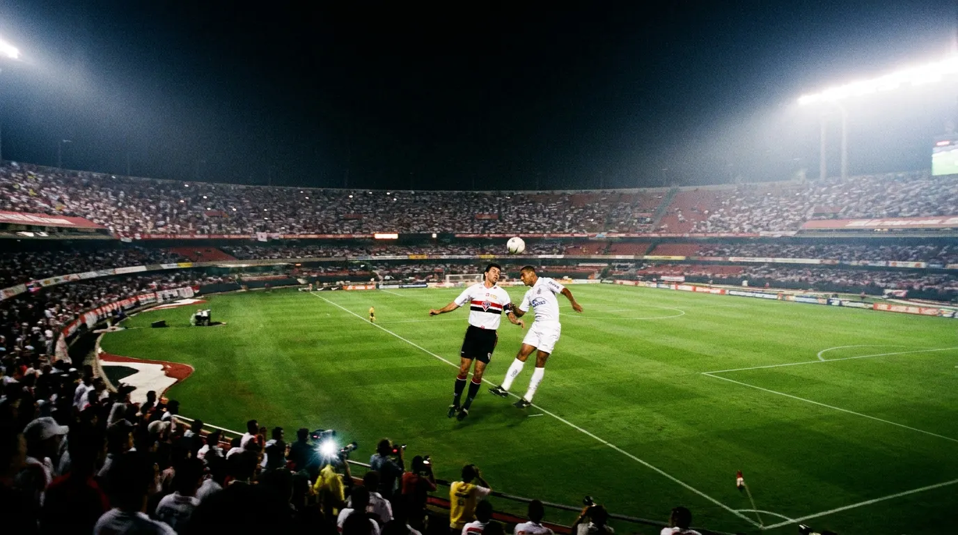 Gabigol (Santos) e Luciano (São Paulo) disputando a bola no Morumbis no clássico San-São pelo Brasileirão 2026