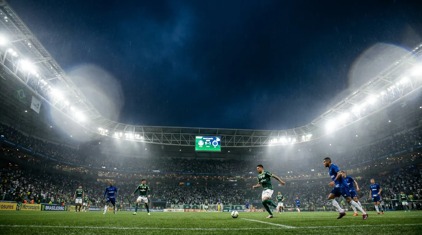 Flaco López (Palmeiras) disputa bola com Kaio Jorge (Cruzeiro) na Arena Barueri pelo Brasileirão 2026