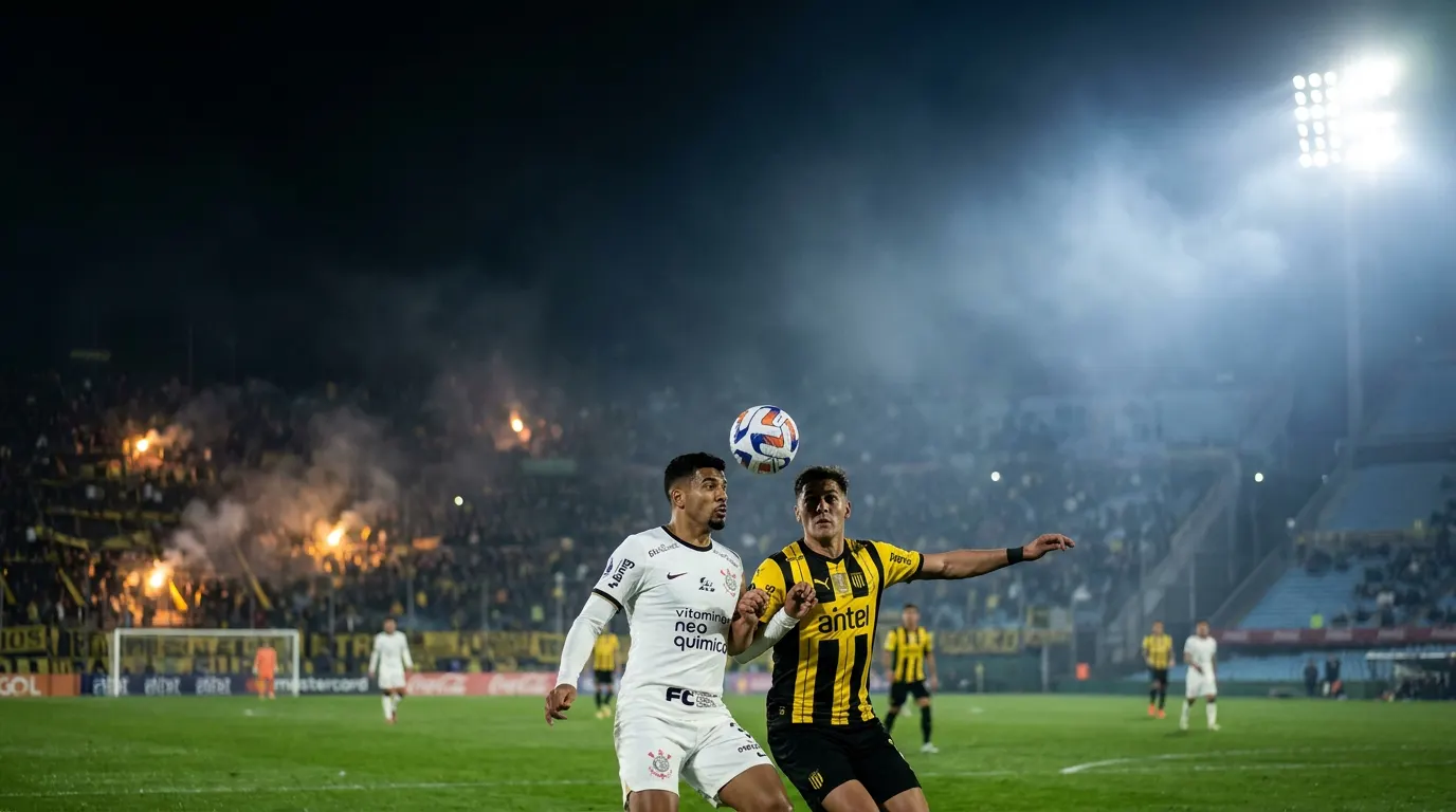 Yuri Alberto e Lingard celebram gol pelo Corinthians no Estádio Campeón del Siglo pela Libertadores 2026