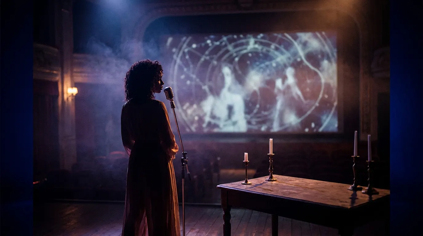 Marina Versos caracterizada como Marília Mendonça no palco em cena da cinebiografia do Prime Video