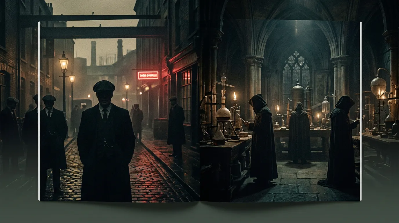 Cillian Murphy como Tommy Shelby em Peaky Blinders ao lado de Jacob Elordi como a Criatura em Frankenstein de Del Toro — melhores filmes Netflix 2026