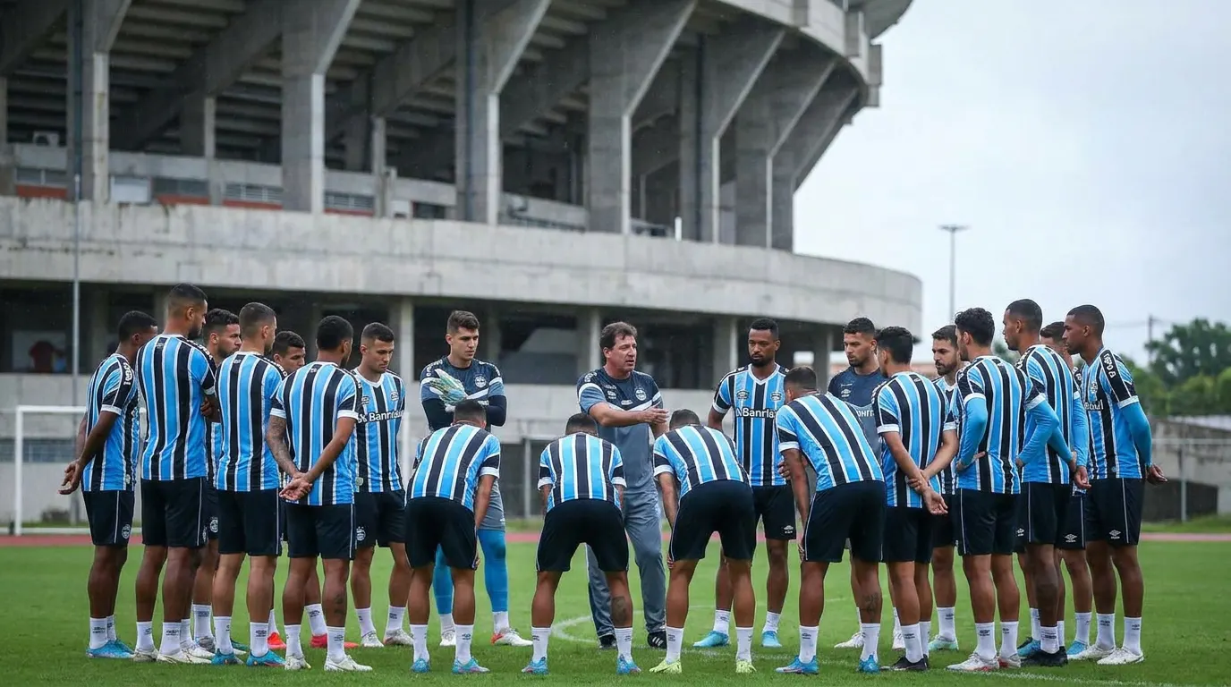 Renato Portaluppi no banco de reservas durante confronto decisivo do Grêmio pelo Brasileirão 2026 no Mangueirão em Belém