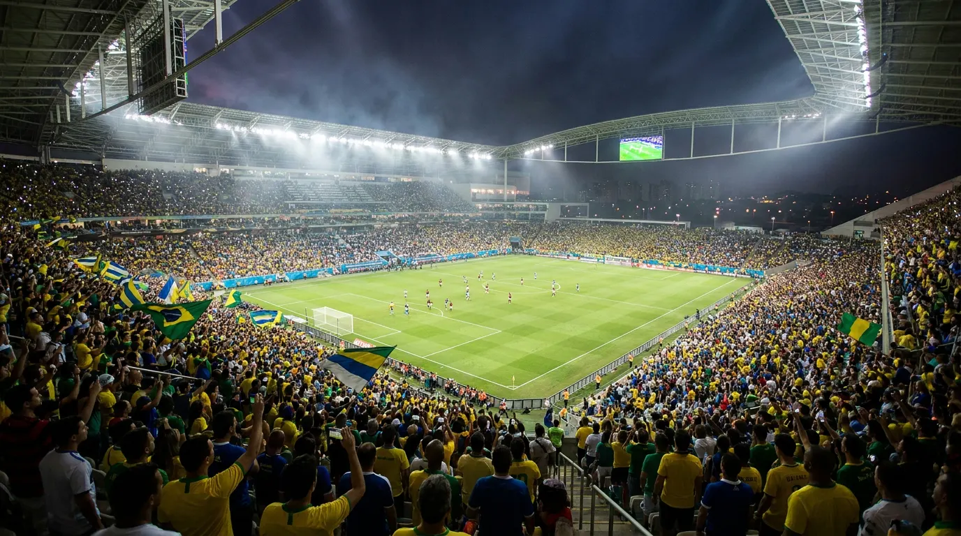 Troféu da CONMEBOL Libertadores no gramado do Maracanã com bandeiras sul-americanas ao fundo — formato com 32 times na fase de grupos