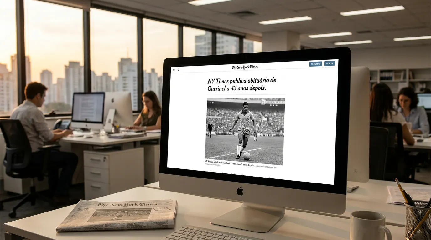 Garrincha com a camisa do Botafogo em drible histórico — homenagem do NY Times ao craque brasileiro