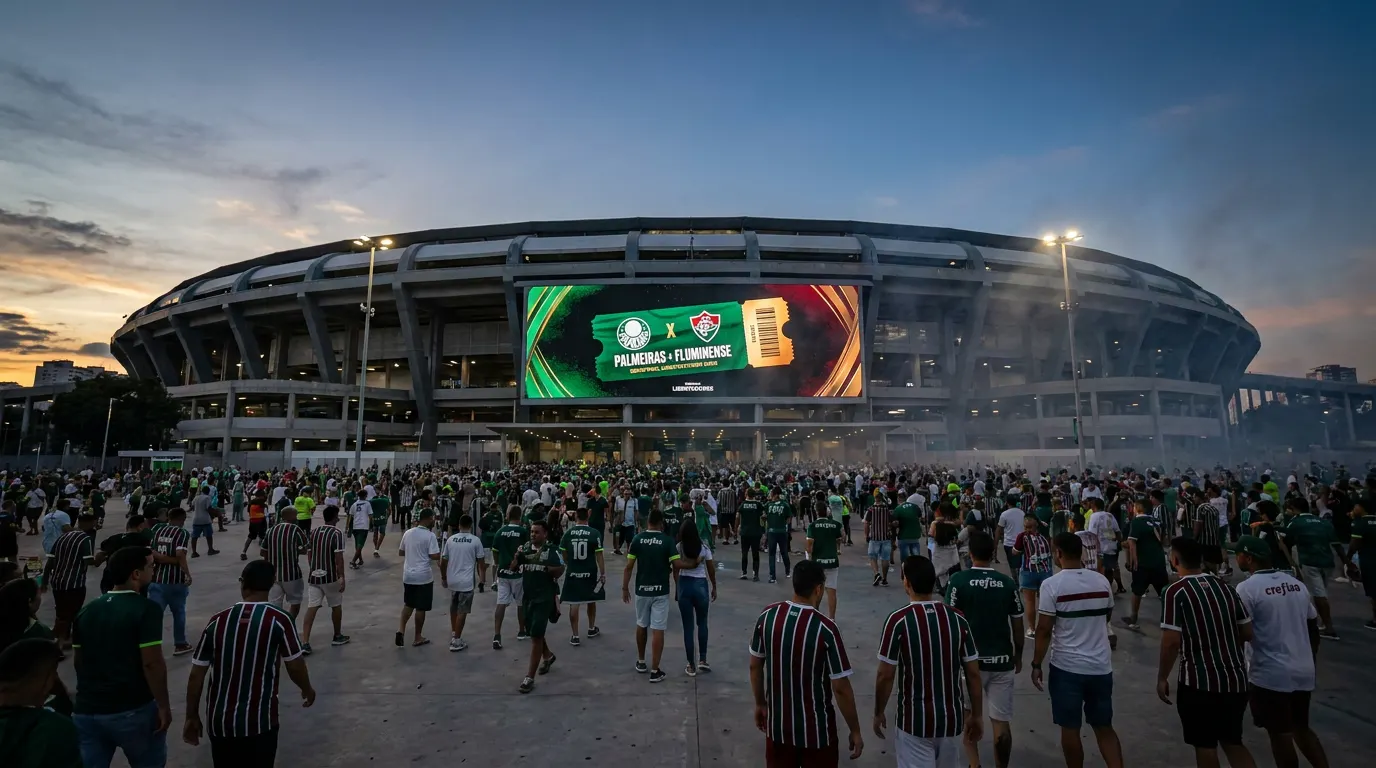 Jogador do Palmeiras celebrando no Maracanã durante semifinal da Libertadores 2026, com camisa oficial alviverde e estádio lotado ao fundo