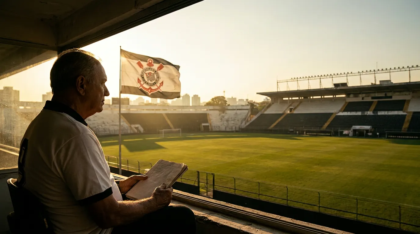 Mascote Mosqueteiro do Corinthians no estádio Neo Química Arena representando a história e tradição do Timão