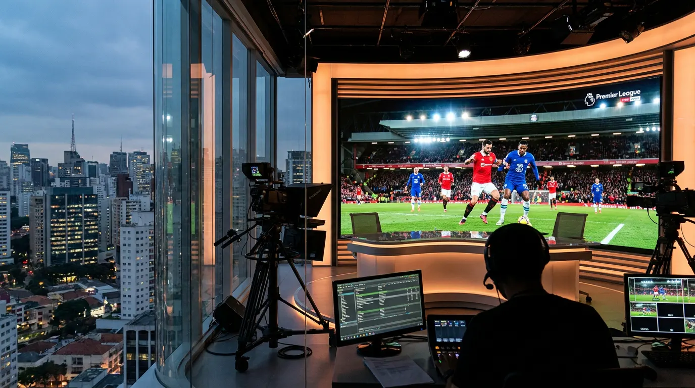 Emirates Stadium lotado durante jogo da Premier League 2026/27, com iluminação noturna e clima de grande decisão