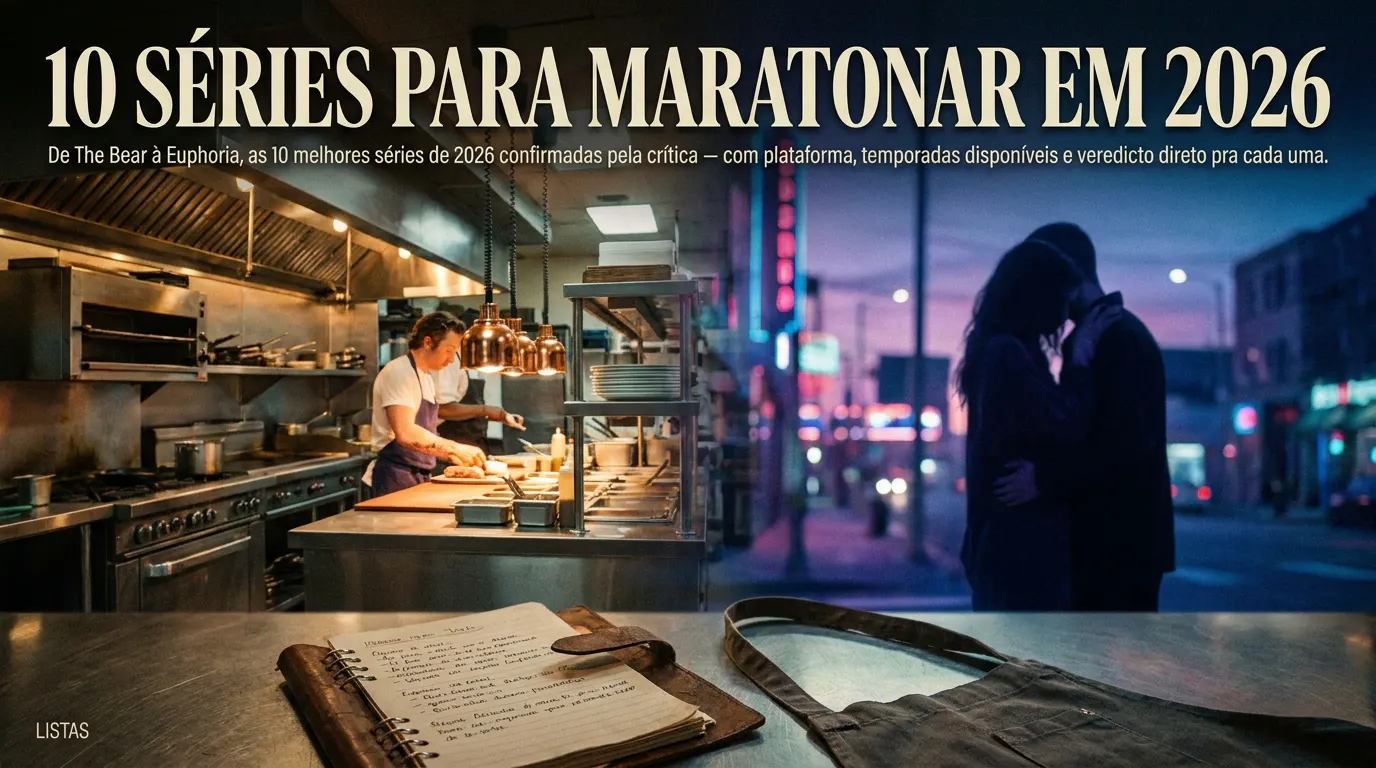 Colagem de personagens das melhores séries de 2026 para maratonar no streaming