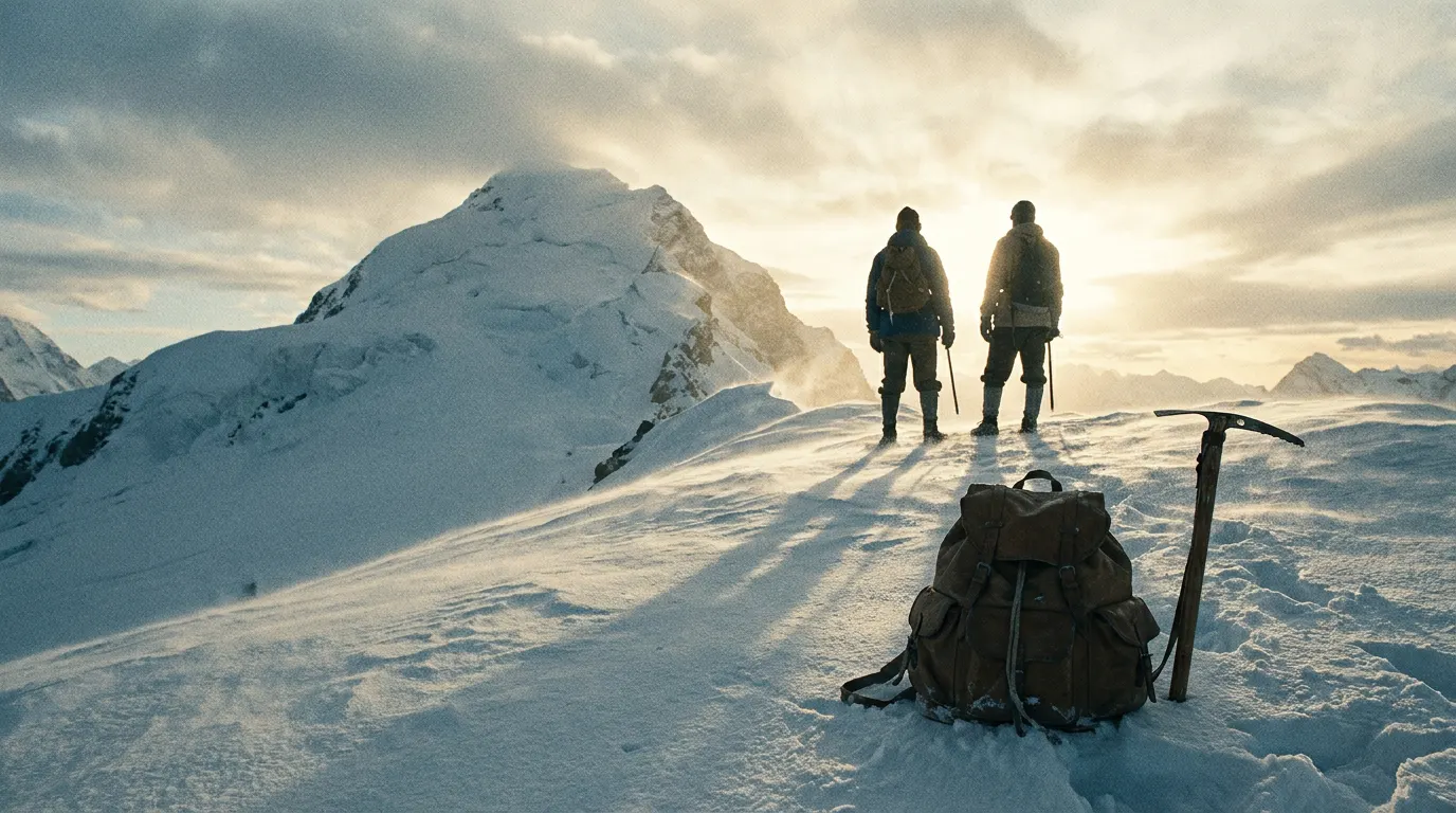 Genden Phuntsok como Tenzing Norgay no cume do Everest no filme Tenzing da Apple TV+