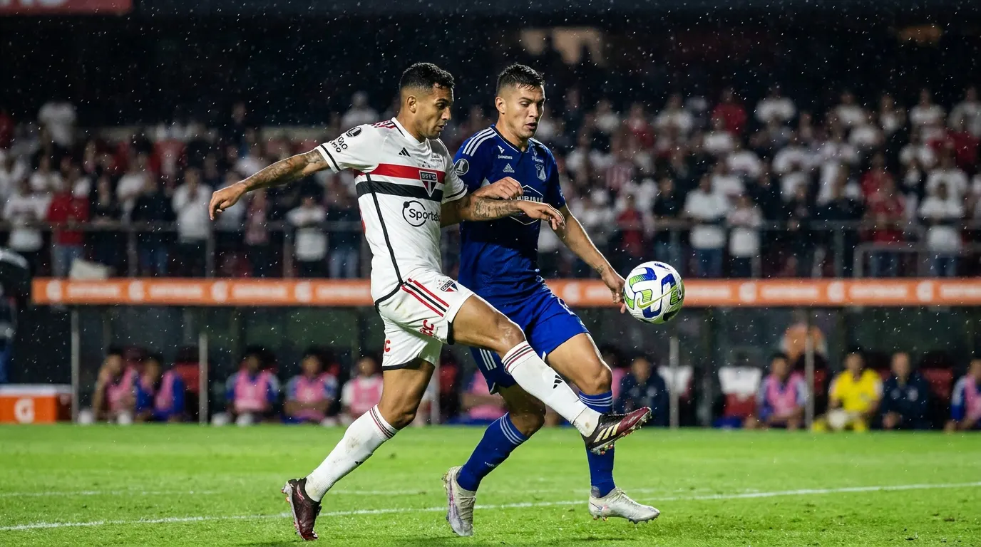 Jonathan Calleri comemorando gol pelo São Paulo FC no MorumBIS pela Copa Sul-Americana 2026