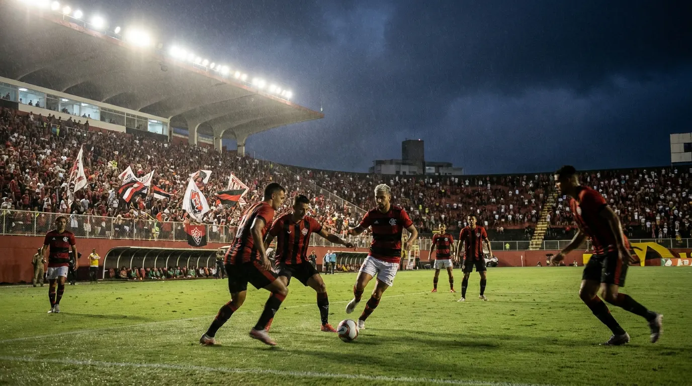 Pedro, do Flamengo, comemorando gol no Barradão pela Copa do Brasil 2026